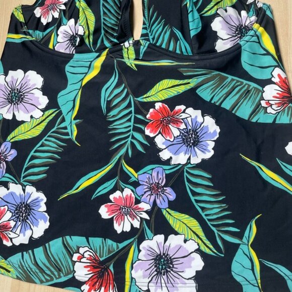 Old Navy Medium Swim Tankini Top Floral Halter Black Summer Swimsuits Vacation M - Picture 12 of 13